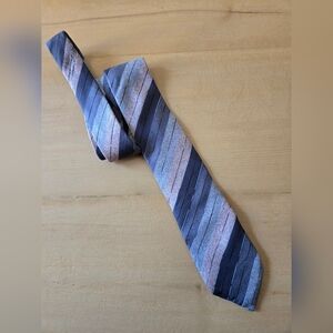 Vintage Christian Dior Monsieur Grey Taupe Light Pink Striped Silk Tie